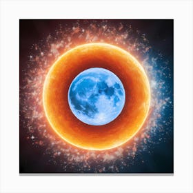 Earth Sun And Moon In Space Canvas Print