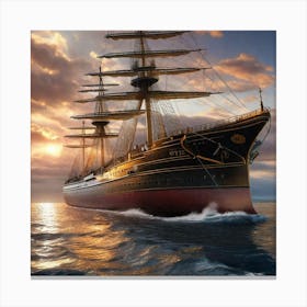 Ship Sailing At Sunset Canvas Print