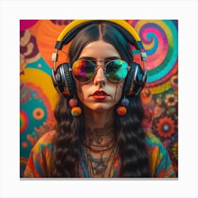 Hippie Girl With Headphones Canvas Print