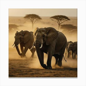 Herd Of Elephants Canvas Print