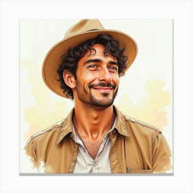 Spanish Man With A Relaxed Demeanor, Watercolor With Warm, Soothing Tones 1 Canvas Print