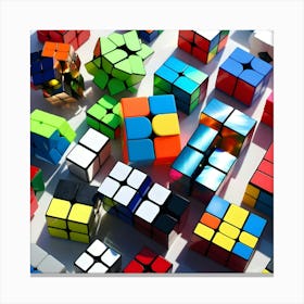 A Vibrant And Colorful Arrangement Of Various Rubik's 3 Canvas Print