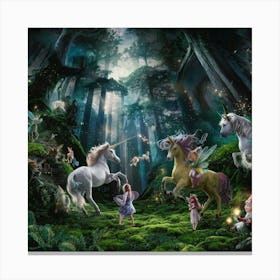 Unicorns In The Forest Canvas Print