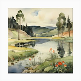 Small Lake 1919 By Magnus Enckell Watercolor Cartoon 3 Canvas Print