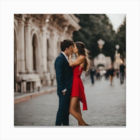 A Girl And Guy Trying To Have A Kiss Canvas Print