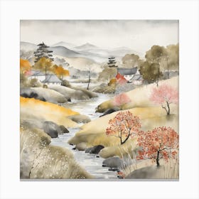 Japanese Landscape Painting Sumi E Drawing (10) Canvas Print
