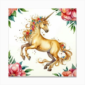 Unicorn With Flowers 5 Canvas Print