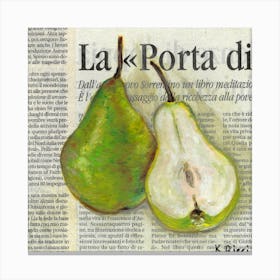 Pear On Newspaper Food And Fruit Green Minimal Kitchen Rustic Farmhouse Decor Canvas Print