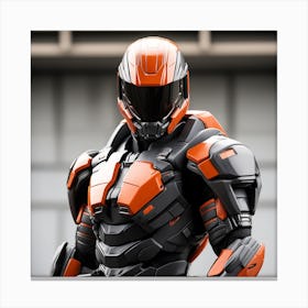 A Futuristic Warrior Stands Tall, His Gleaming Suit And Orange Visor Commanding Attention 17 Canvas Print