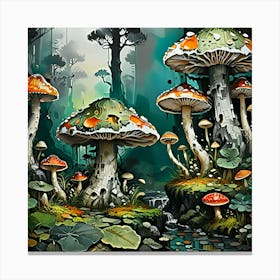 Mushrooms In The Forest 2 Canvas Print