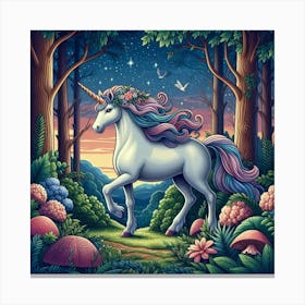 Unicorn In The Forest Canvas Print