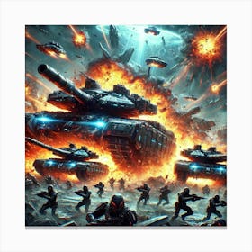 Martian Battle Tanks Destroying Enemy Formation Canvas Print