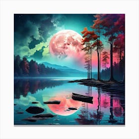 Full Moon Over Lake 3 Canvas Print