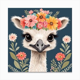 Floral Baby Ostrich Nursery Illustration (28) Canvas Print