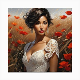 Bride In A Field Of Poppies Canvas Print