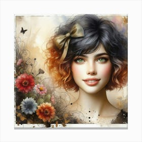 Portrait Of A Girl With Flowers Canvas Print