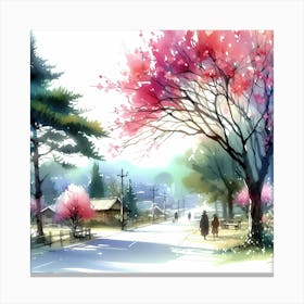 Watercolor Of Cherry Blossoms Canvas Print