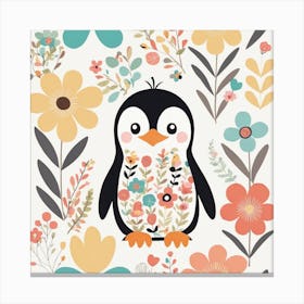Floral Baby Penguin Nursery Illustration (3) Canvas Print