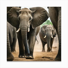 Elephants In The Wild Canvas Print