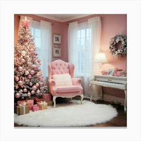 Christmas Tree In A Pink Room Canvas Print