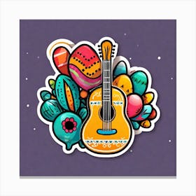 Mexican Guitar And Maracas Sticker 2d Cute Fantasy Dreamy Vector Illustration 2d Flat Centere (39) Canvas Print