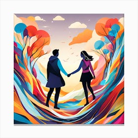 Couple Walking In The Forest Canvas Print