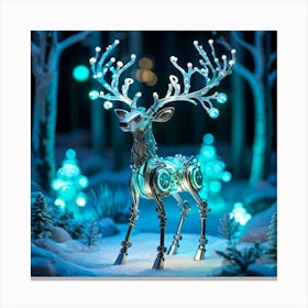 Bioluminescent Fireflies Merging With A Mechanical Deer Ceramic And Metal Body Intricately Detailed (1) 2 Canvas Print