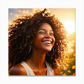 Curly Haired African Woman Basks In The Suns Glow Her Joyous Laughter Echoing Through A Vibrant Pa Canvas Print