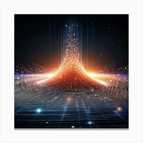 Abstract Vector Illustration Featuring A Dynamic Interplay Of Warped Glowing Dots Converging Into A (3) Canvas Print