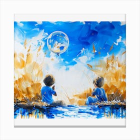 Children Playing With Bubbles Canvas Print