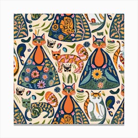 William Morris Inspired Cats Collection Art Print 1 Canvas Print