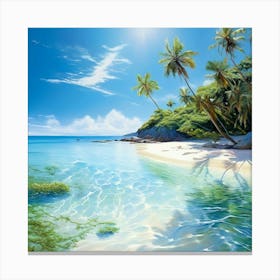 Watercolour Landscape Virgin Island Beach Sunny Hot Day Canvas Print