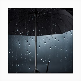 Black Umbrella In The Rain Canvas Print