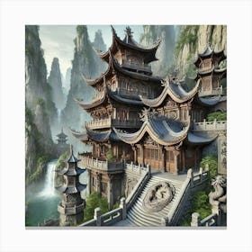 A Detailed View Of A Traditional Chinese Mountain Canvas Print