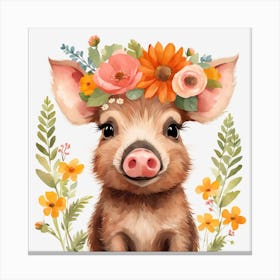 Floral Baby Boar Nursery Illustration (22) Canvas Print