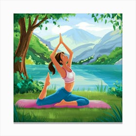 Woman Practicing Yoga In The Forest Canvas Print