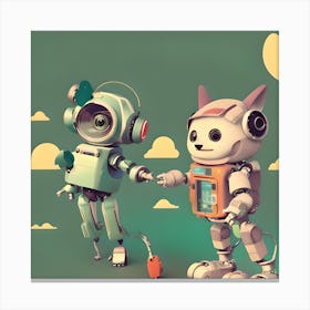 Robots And Cats Canvas Print