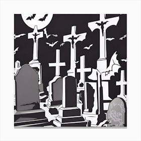 Graveyard At Night Canvas Print