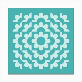 Abstract Geometric Flower Pattern 8 in teal blue green, midcentury modern boho 3 Canvas Print