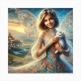 Girl fairy with her cat  Canvas Print