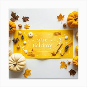 An Overhead Photograph Of A Hand Made Yellow Banner Design Celebrating The Transition Into The Fall Canvas Print