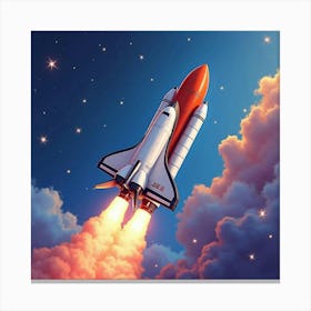 Shuttle Soaring Through A Watercolor Colorful Star Veil 1 Canvas Print