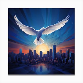 Dove Flying Over City Canvas Print