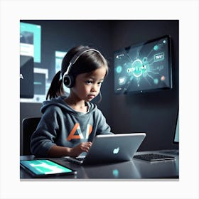 Girl Using A Laptop 2 Canvas Print