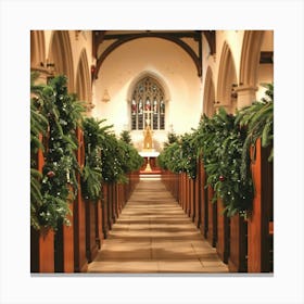 Christmas Garlands In A Church Canvas Print