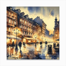 Watercolor Of A City At Night Art Print Canvas Print