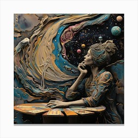 Woman playing cards on a table, clay art, artwork print, "Finally Home" Canvas Print