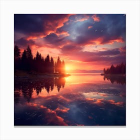 Lake With Vibrant Sunset Canvas Print