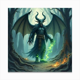 Demon Casting Spells In A Watercolor Haunted Realm, Dark 1 Canvas Print