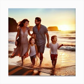 Family On The Beach 4 Canvas Print